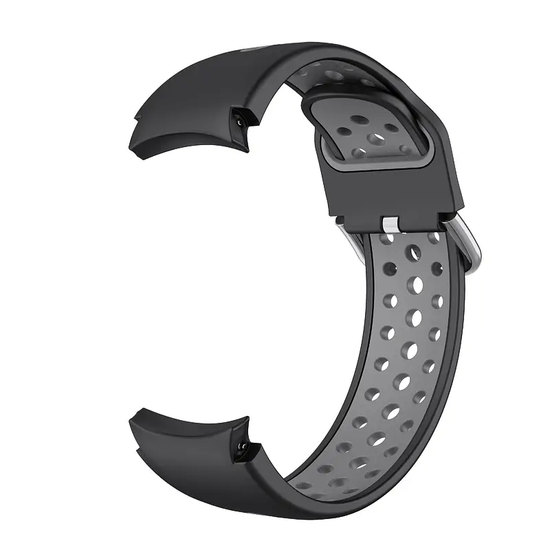 Ремешок для Samsung Galaxy Watch 4 Classic 42mm - черно-серый ширина крепления 20мм силикон перфорация размер L Line (WB252258) - фото 3