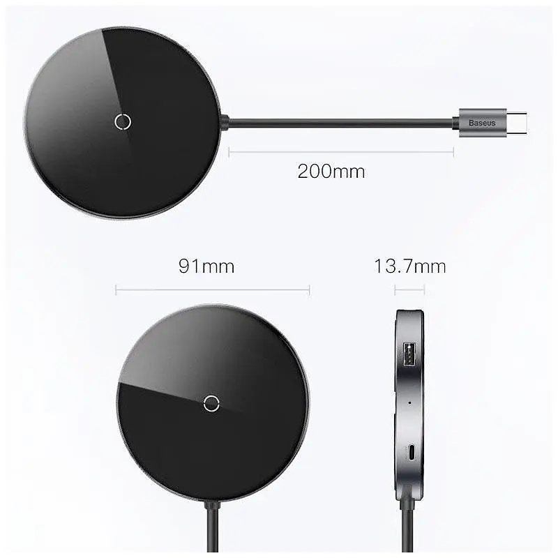 Беспроводное зарядное устройство Baseus Circular Xiaomirror Wireless Charger Hub Type-C to USB3.0+USB2.0 Type-C WXJMY-0G - фото 7