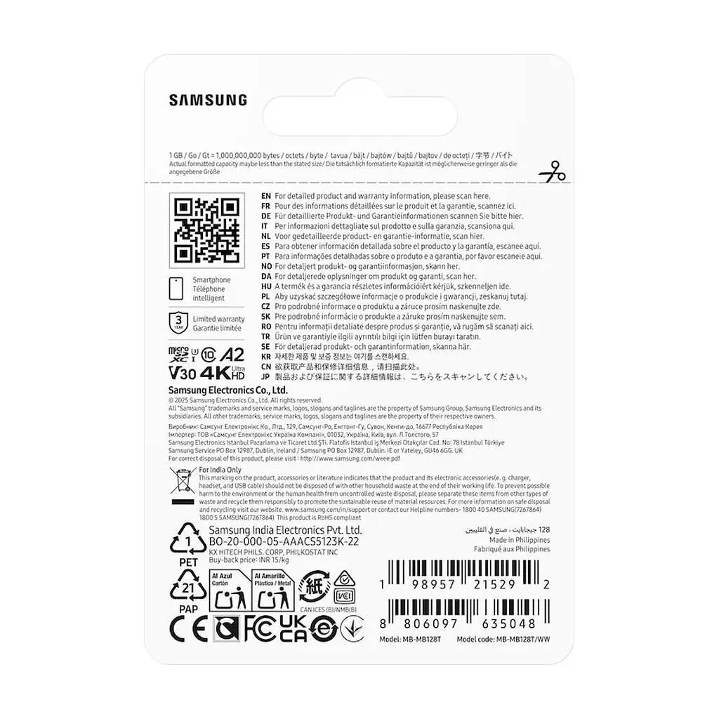 Карта пам'яті Samsung 128GB microSDXC class 10 UHS-I U3 V30 A2 T7 (MB-MB128T/WW) - фото 5