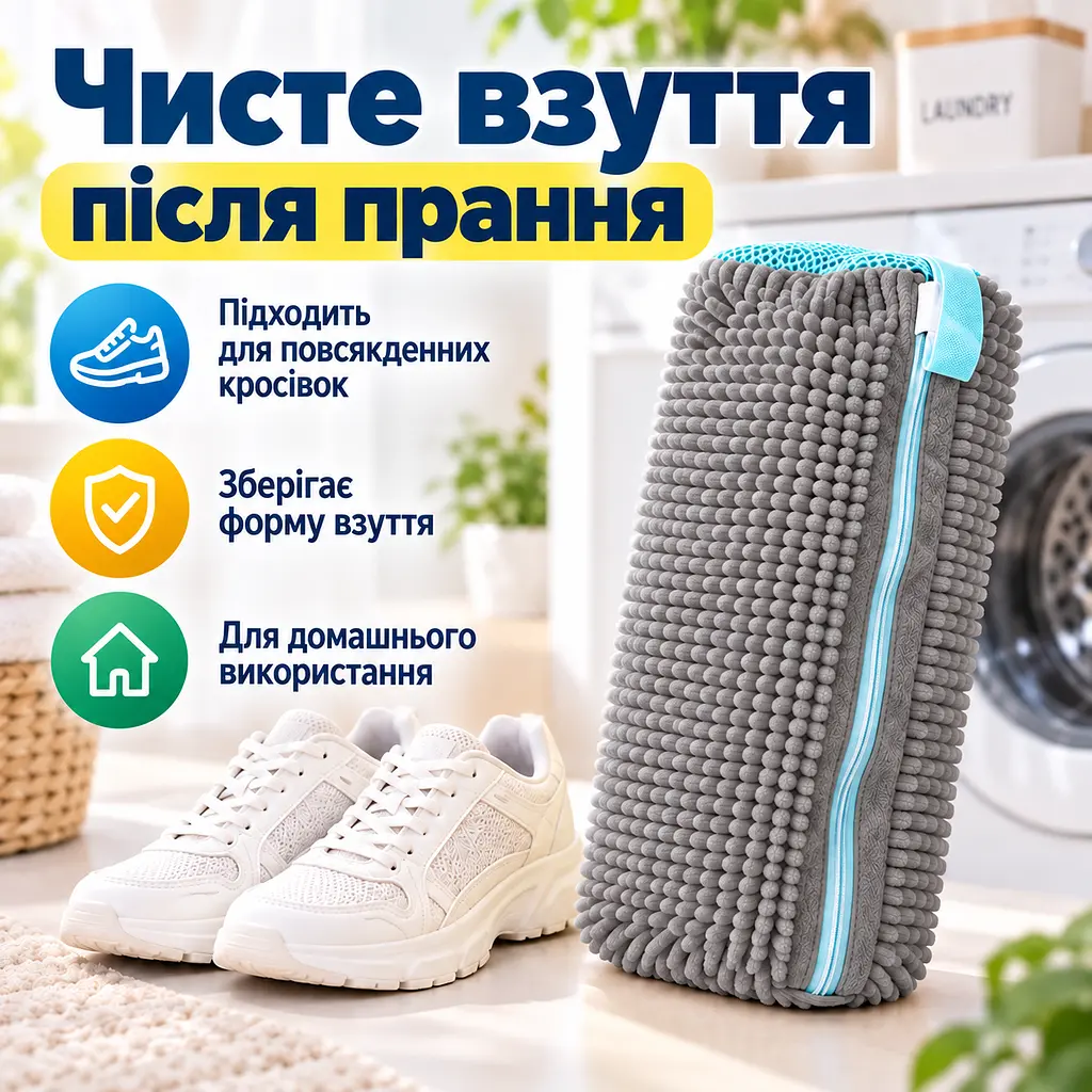 Мішок для прання взуття для пральної машини, багаторазовий, зі щільним мікрофібровим ворсом, 39×19 см KT9003903 - фото 10