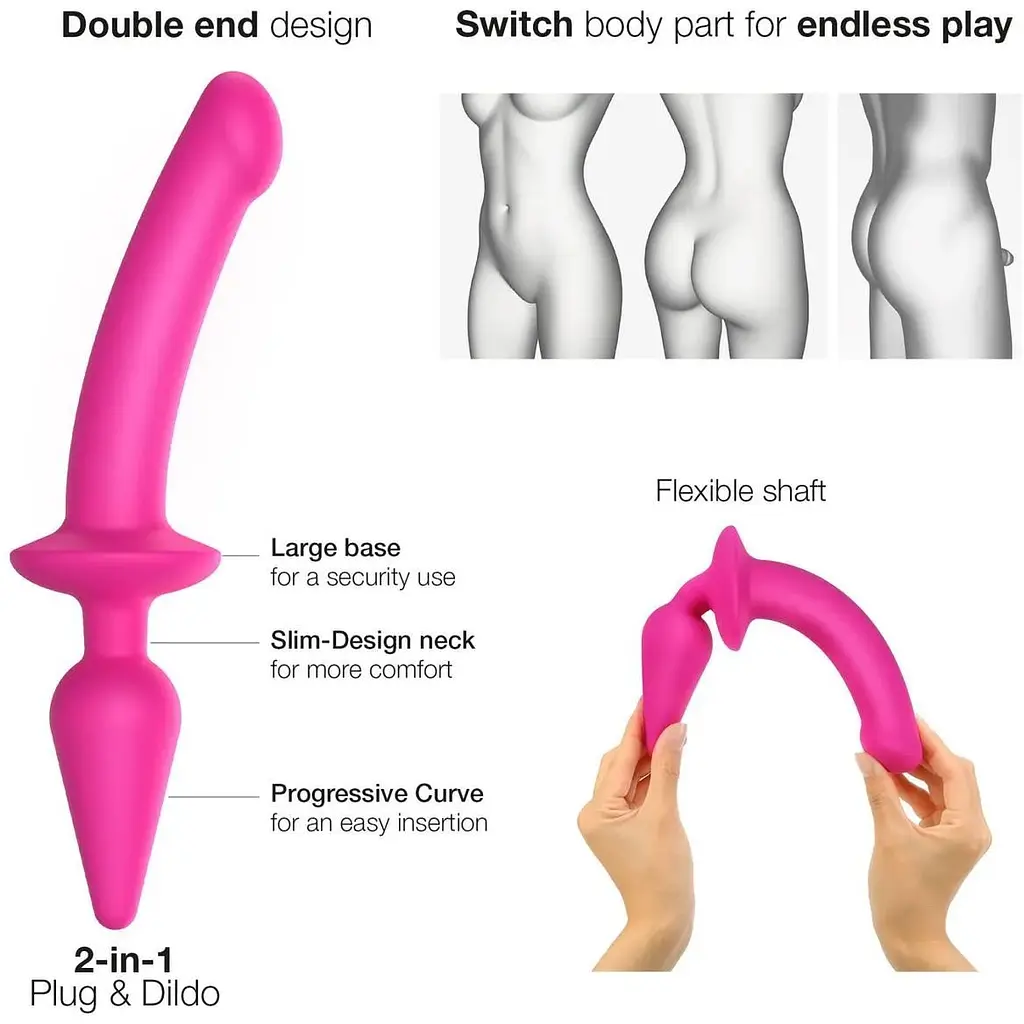 Анальная пробка с дилдо 2 в 1 Strap-On-Me Switch Plug-In Dildo Fuchsia L диаметр 4.5/3.4 см - фото 2