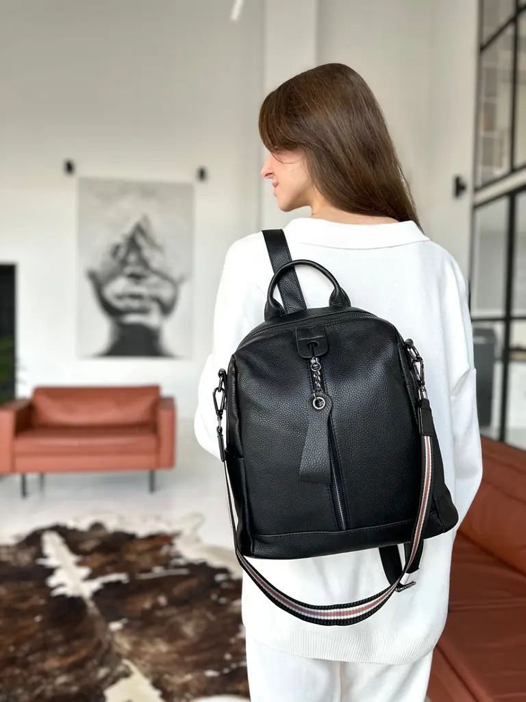 Жіночий рюкзак молодіжний шкіряний міський чорний 73354 Tiding Bag - фото 3