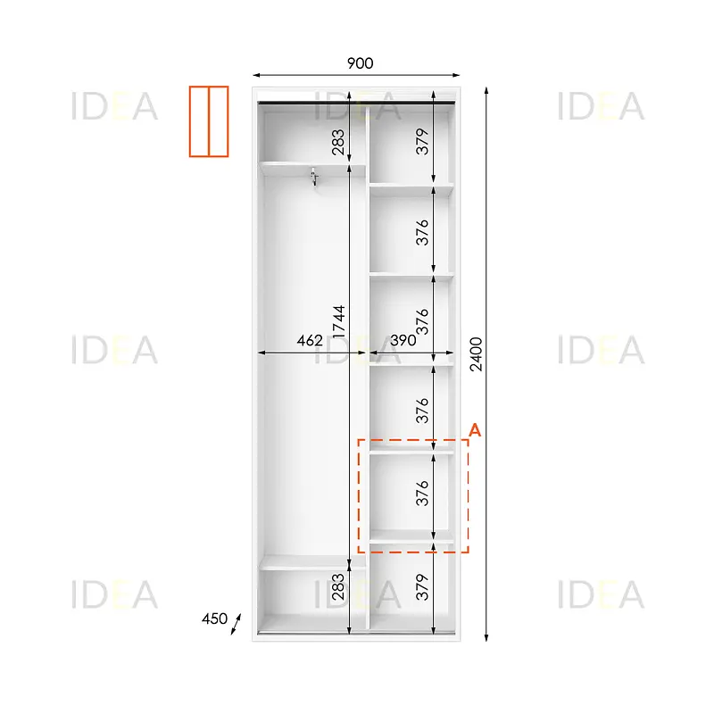 Шафа-купе Idea серія 10 90 x 45 x 240 см Білий Дзеркало - фото 2