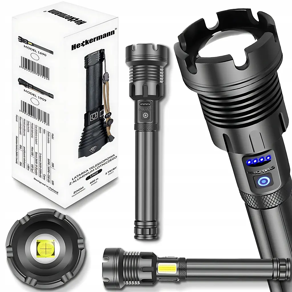 Потужний тактичний ліхтарик Heckermann 1690 Led Zoom USB 5000mAH 2500lm - фото 2