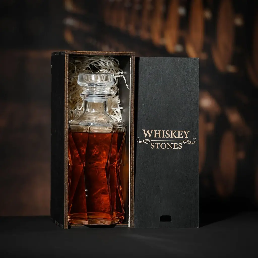 Подарунковий набір віскі Whiskey Stones №11 графин Bormioli Rocco Cassiopea в дерев'яному пеналі - фото 3