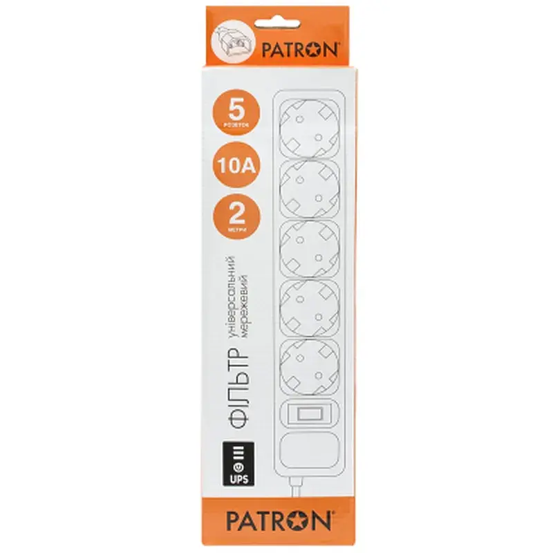 Мережевий фільтр живлення Patron 2 m3*1mm2 (SP-1055U) 5 розеток BLACK (EXT-PN-SP-1055U) - фото 2