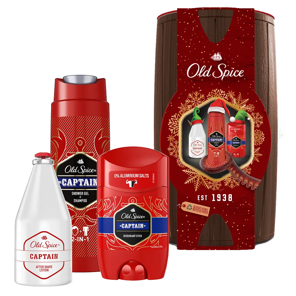 Подарочный набор для мужчин Old Spice: Твердый дезодорант Captain 50 мл + Гель для душа 250 мл + Лосьон после бритья 100 мл - фото 2