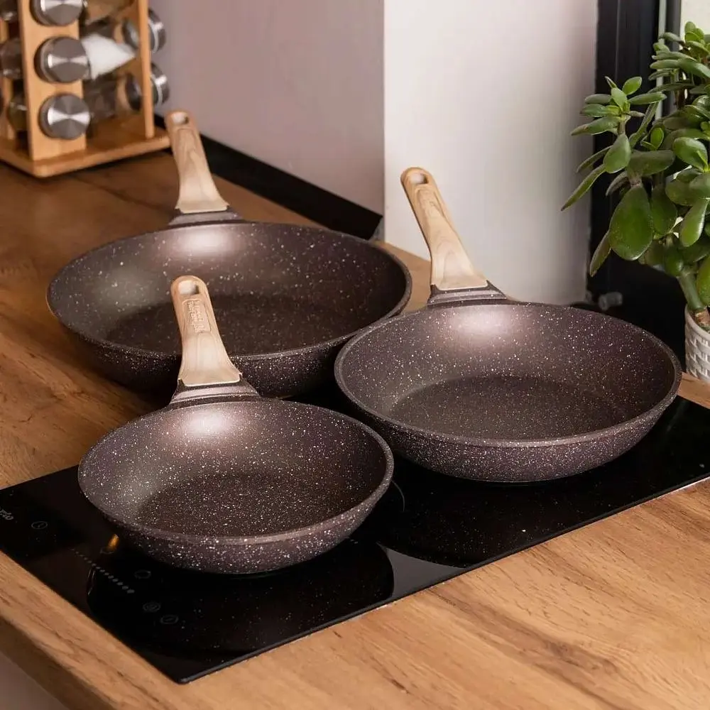 Набір сковорідок універсальних MGC алюмінієвих з антипригарним покриттям 1,2/2/3 л, кавовий MGC HP-4-410CO - фото 2