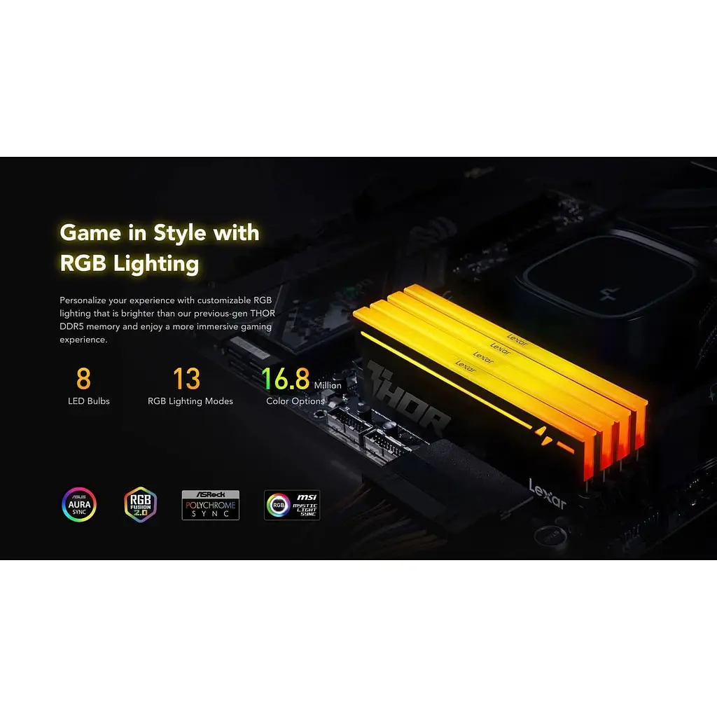 Модуль пам'яті Lexar DDR5 16GB THOR 2.0 6000Mhz CL36 RGB (LD5U16G60C36BV-RGS) - фото 7