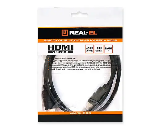 Кабель REAL-EL HDMI - HDMI v2.0 M/M, 2 м, чорний (EL123500012) пакет - фото 2