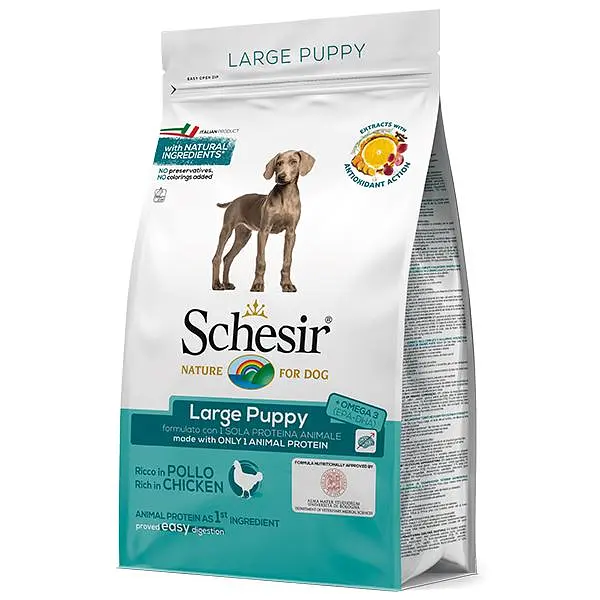 Сухий монопротеїновий корм Schesir Dog Large Puppy Шезір для цуценят великих порід з куркою 3 кг (ШСЩКК3)