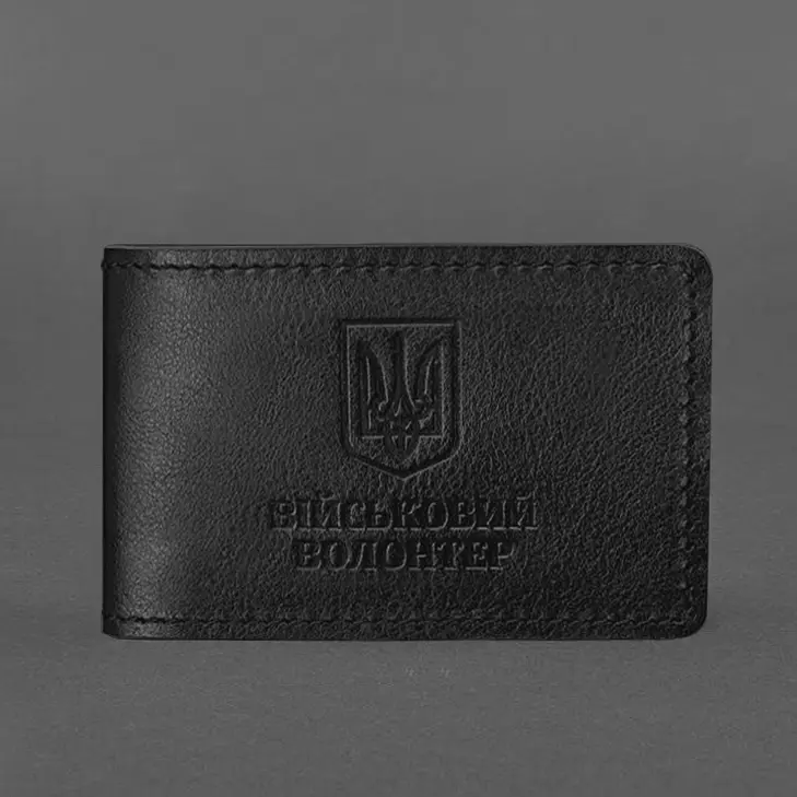 Шкіряна обкладинка на посвідчення військового волонтера Чорна - фото 5