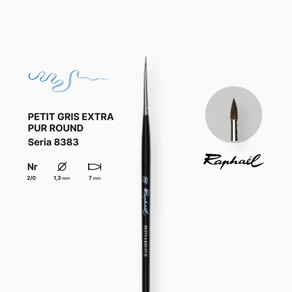 Пензель білка кругла Raphael Petit Gris Extra Pur, №2/0, професійний, коротка ручка - фото 2