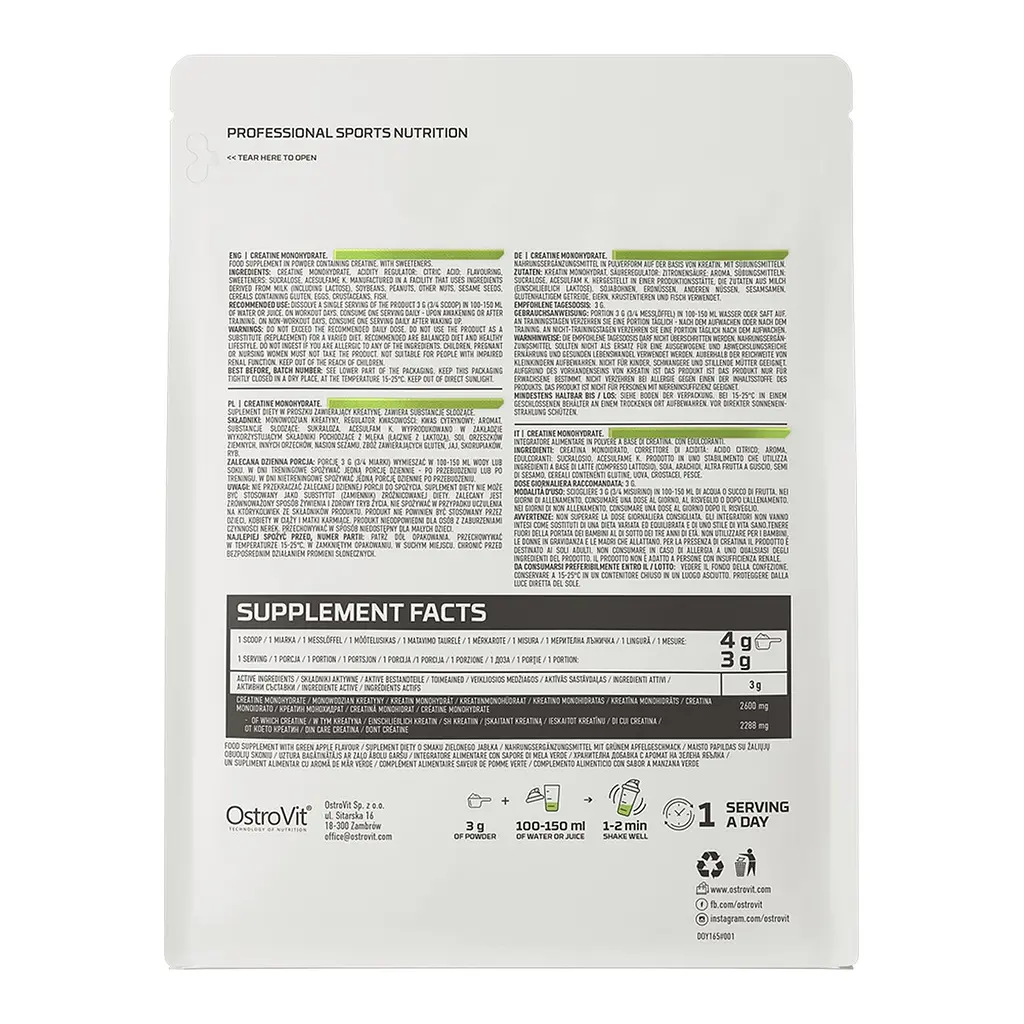 Креатин OstroVit Creatine Monohydrate, 300 грам - Зелене яблуко - фото 2