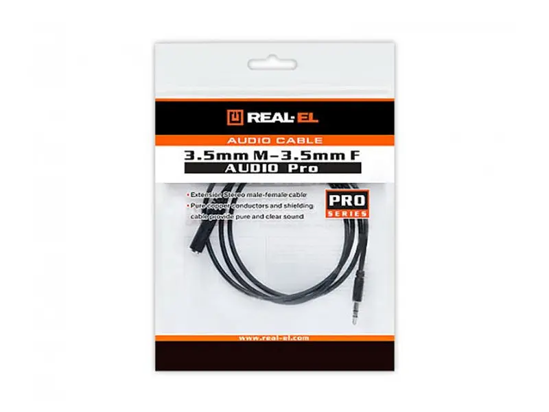 Аудіокабель REAL-EL Audio Pro (EL123500041) mini-jack 3.5мм(M)-mini-jack 3.5мм(F) 1м, чорний - фото 3