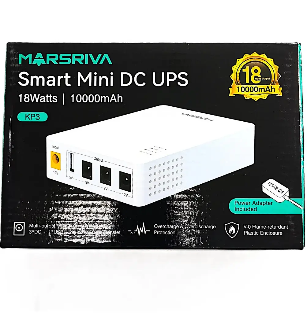 Міні ДБЖ для роутера Marsriva KP3 3xDC+USB OUT 5V/9V/12V, 2А/18W,10000Ah (37Wh) LiPol - фото 5