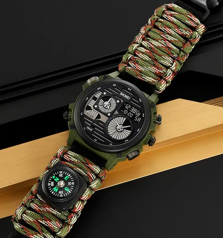 Годинник чоловічий наручний спортивний Skmei 2202 Paracord (Камуфляжний нейлоновий ремінець) - фото 5