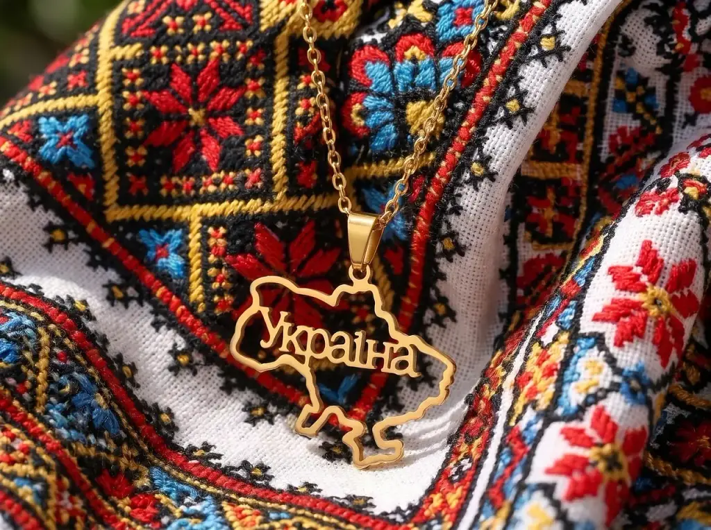 Підвіска-кулон «Карта України з написом» 3 х 2,5 см Золотиста (00413) - фото 3