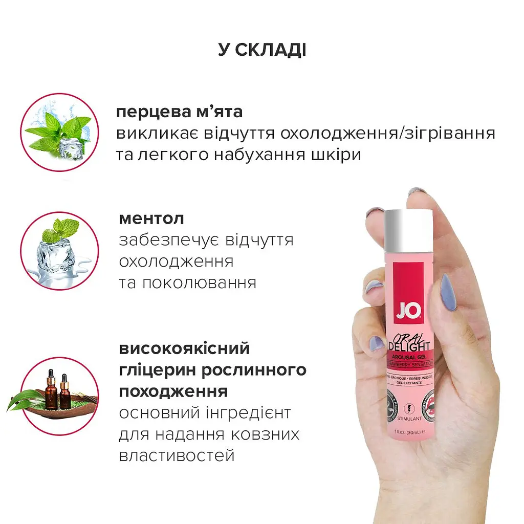 Гель для оральних пестощів JO Oral Delight — Strawberry Sensation (30 мл), ефект холод-тепло - фото 5