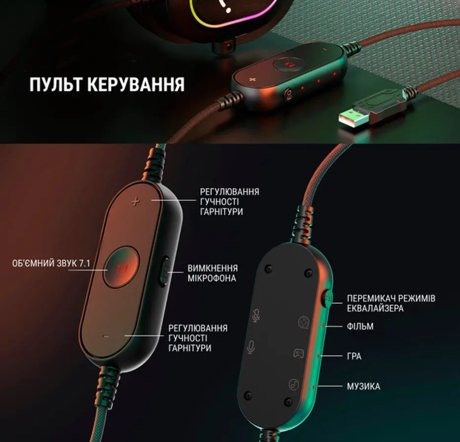 Игровые наушники с микрофоном Fifine H-6B RGB USB 7.1 Black - фото 4