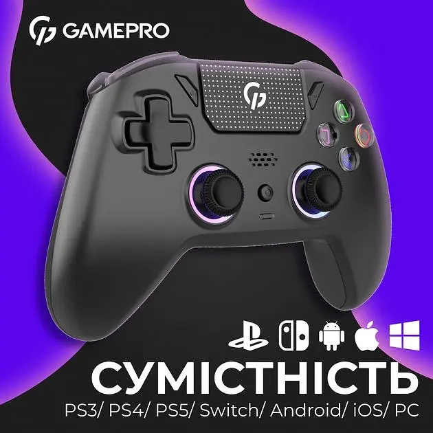 Геймпад GamePro GPS20B 2.4G/BT 5.1/USB беспроводной Switch/PC/PS/iOS/Android RGB Black (GPS20B) - фото 8