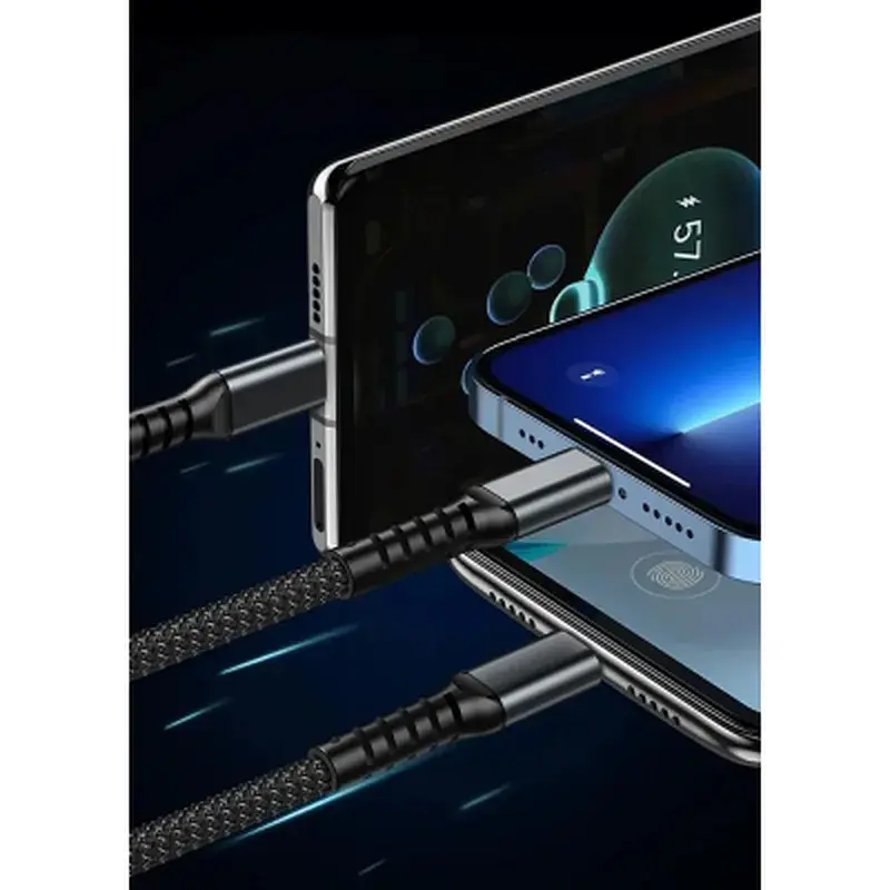 Дата кабель USB 2.0 AM to Lightning + Micro 5P + USB-C 1.2m 100W nylon black XoKo (SC-3100) - фото 5