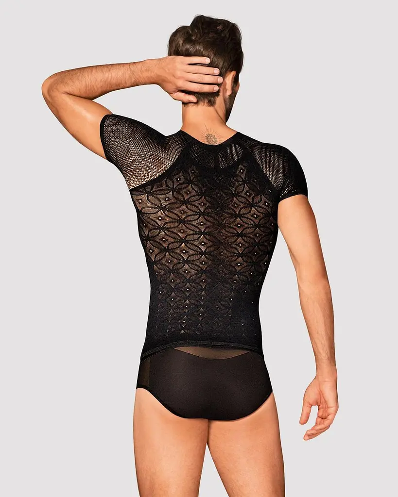 Чоловічі напівпрозорі футболки з орнаментом Obsessive T102 T-shirt чорна S/M/L - фото 2