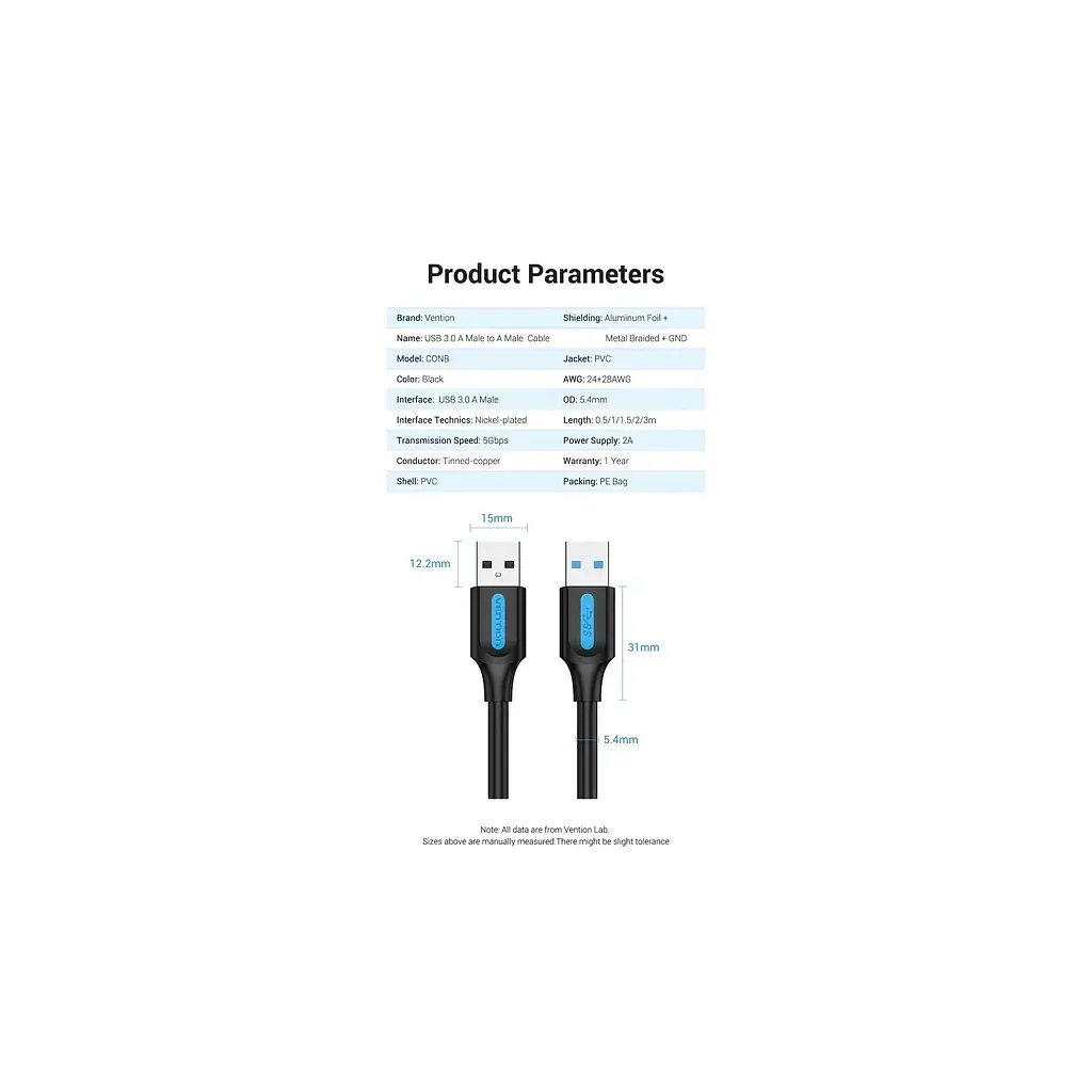 Дата кабель USB 3.0 AM/AM 1.5m PVC black Vention (CONBG) - фото 9