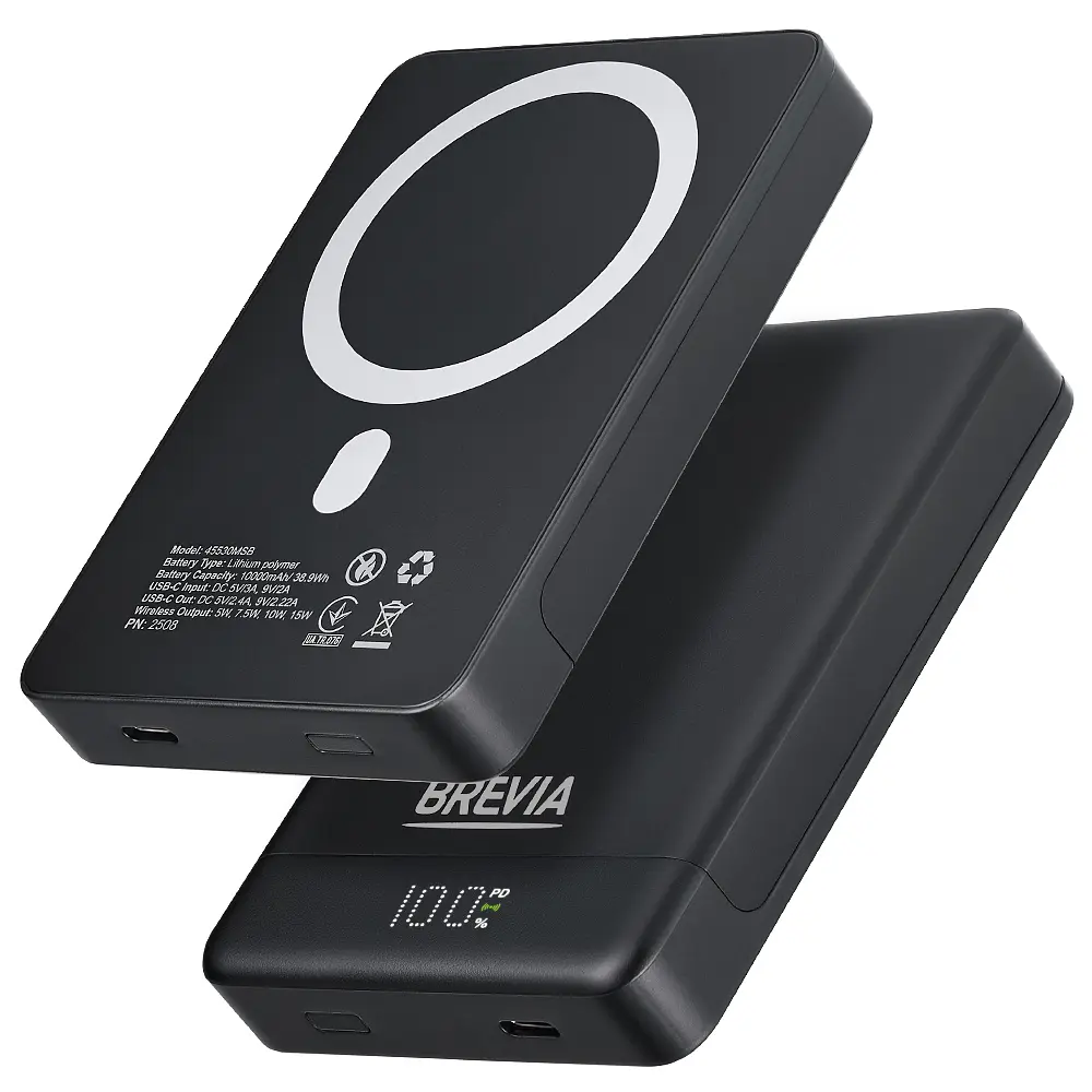 Повербанк (Power Bank) Brevia ePower 10000mAh MagSafe SuperSlim PD20W, Qі15W LCD чорний(45530MSB) - фото 5