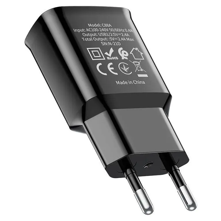 Мережевий зарядний пристрій HOCO C88A Star round dual port charger 12W чорний - фото 3