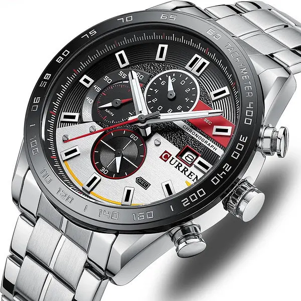 Водостійкий кварцовий годинник Curren Chronograph silver - фото 2
