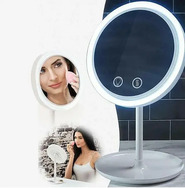 Настільне косметичне дзеркало з LED підсвічуванням та вентилятором Beauty Breeze Mirror білий - фото 6