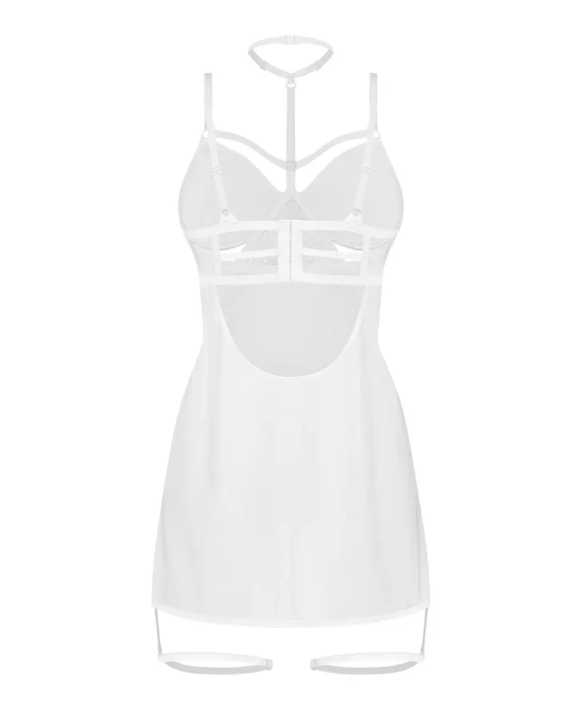 Бебі-дол Obsessive Arrowel White chemise L/XL, з декоративним чокером та гартерами - фото 3