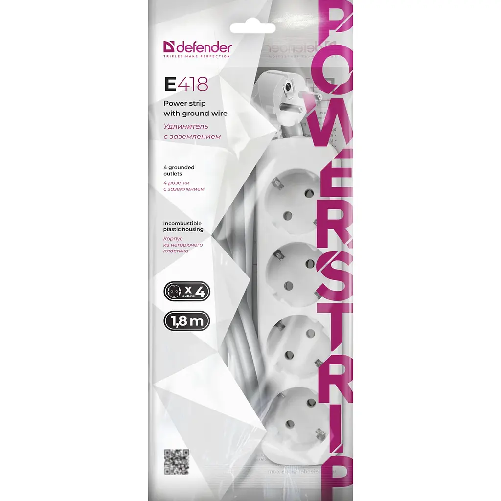Мережевий подовжувач Power filtr 1.8м Defender E418, 4 розетки, із заземленням - фото 5