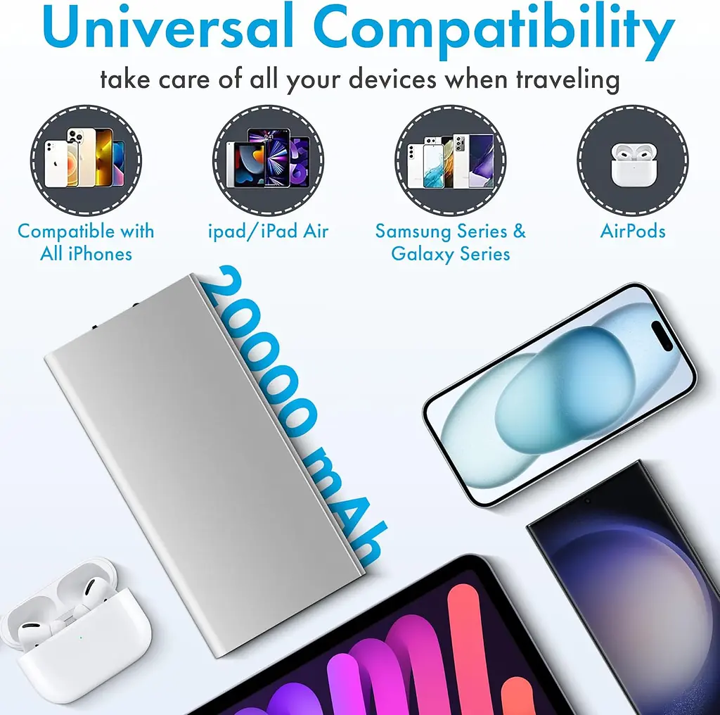 Внешний аккумулятор Power Bank 20000 mAh УМБ павербанк с фонариком LVR 018 Silver (19112) - фото 2