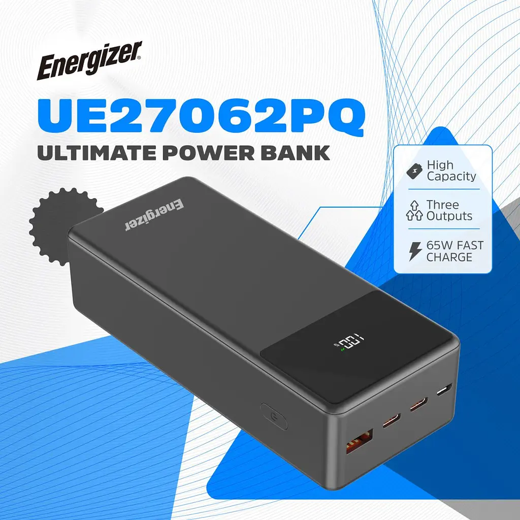 Універсальна мобільна батарея Energizer 27000mAh 65W PD,QC3.0,USB-А 2хUSB-C Micro-USB LCD display,Black (UE27062PQ) - фото 4