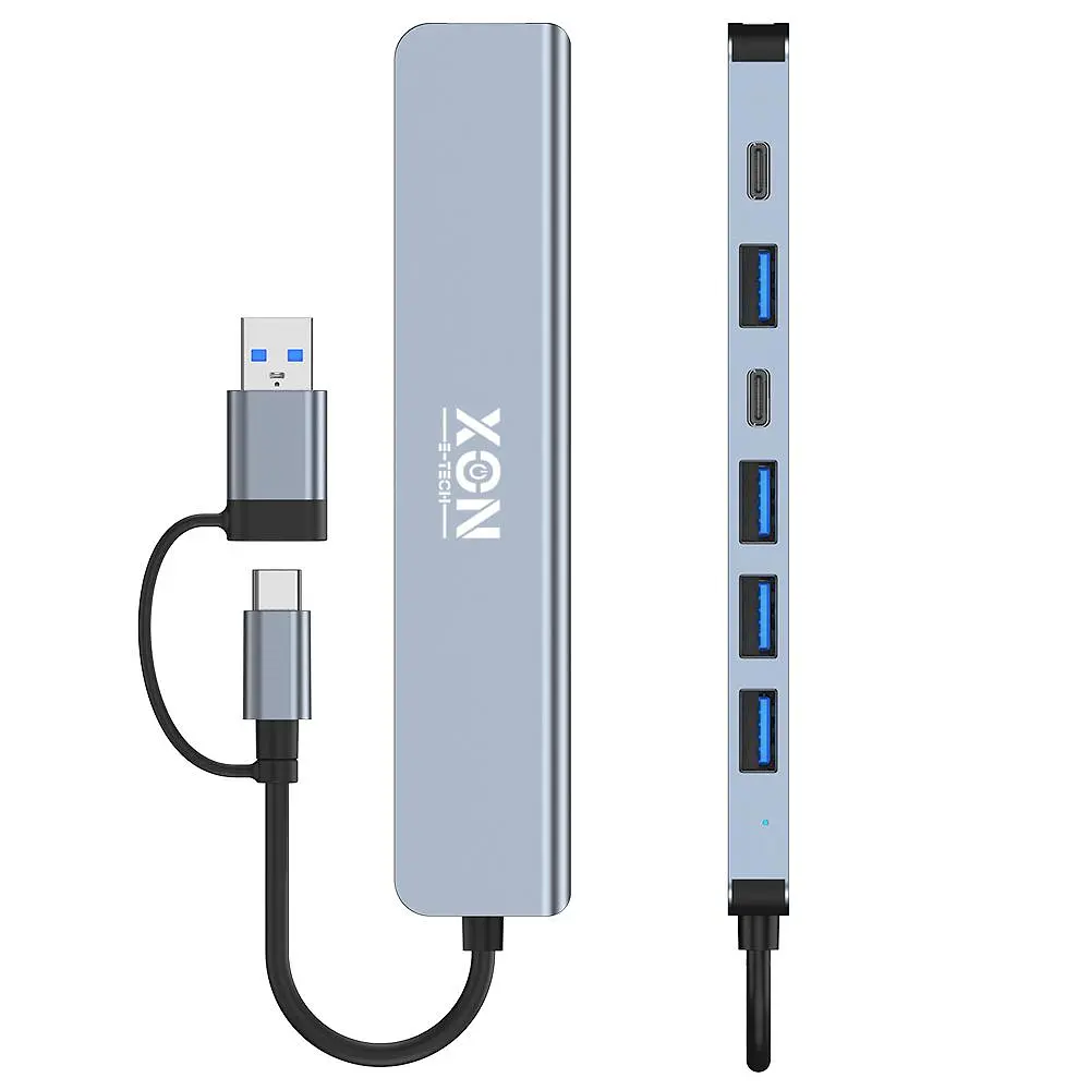 USB-хаб XON SmartHub 7 в 1 (2xType-C, USB3.0, 4xUSB2.0) Сірий (UHUHP071342G 5184) - фото 8