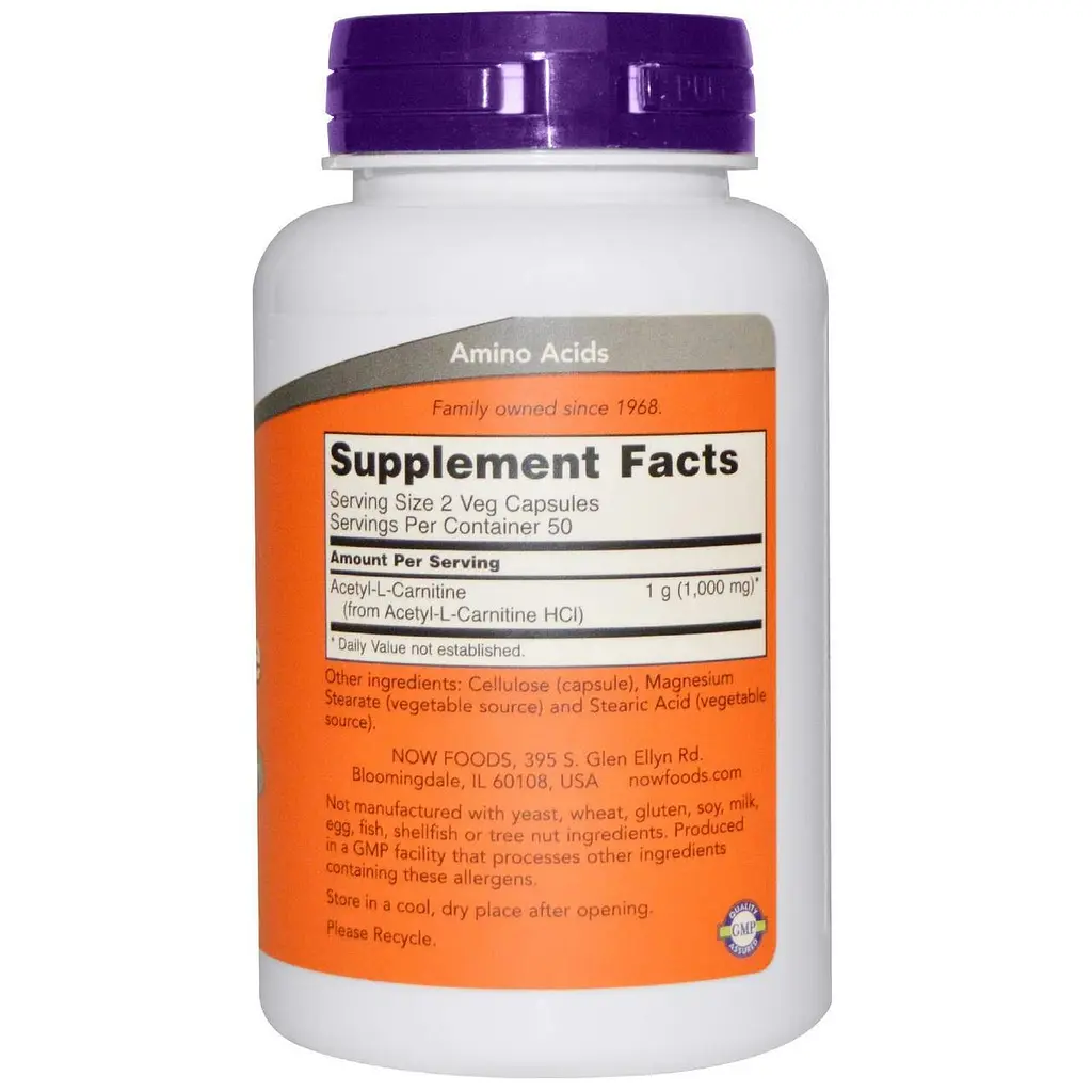 Ацетил карнітин Now Foods Acetyl-L-Carnitine 500 мг 100 капсул - фото 2