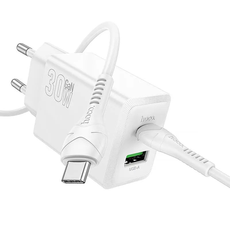 СЗУ Hoco N71 Nuevo PD30W+QC3.0 (1USB-A/1C) + кабель Type-C to Type-C White - фото 2