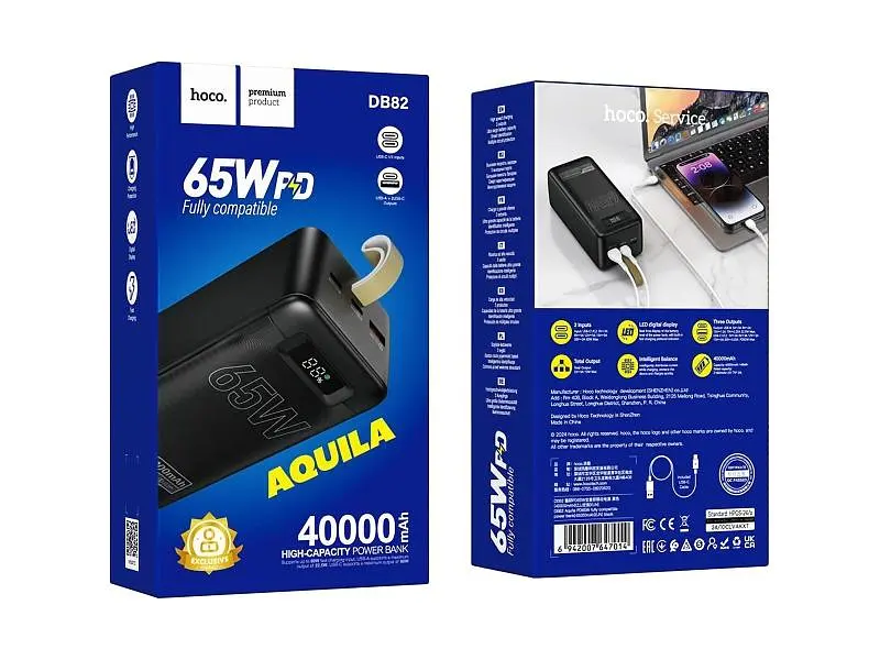 Зовнішній акумулятор (Power Bank) Hoco DB82 Aquila 40000mAh Black - фото 5