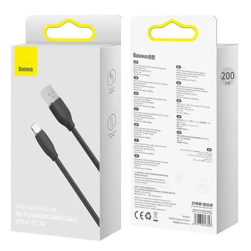Кабель Baseus Jelly Liquid Silica Gel USB - Lightning (M/M), 2.4 A, 2 м, Black (CAGD000101) - фото 4