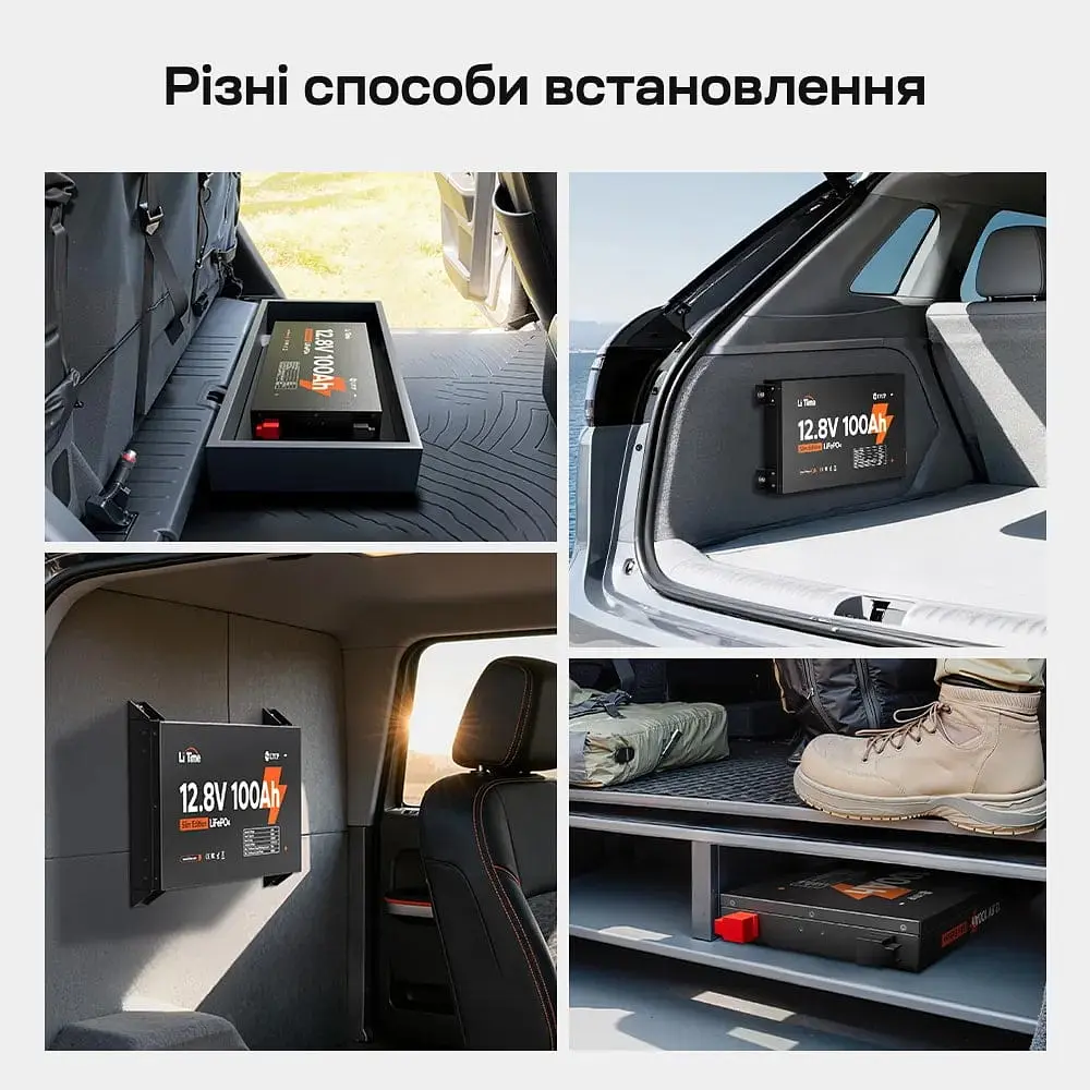 Акумуляторна батарея літій-залізо-фосфатна 12.8В 100А*год LiFePO4 LiTime Slim 12V100-100-SLIM-LTCP-4-SE100 ультратонка (44-00531) - фото 6