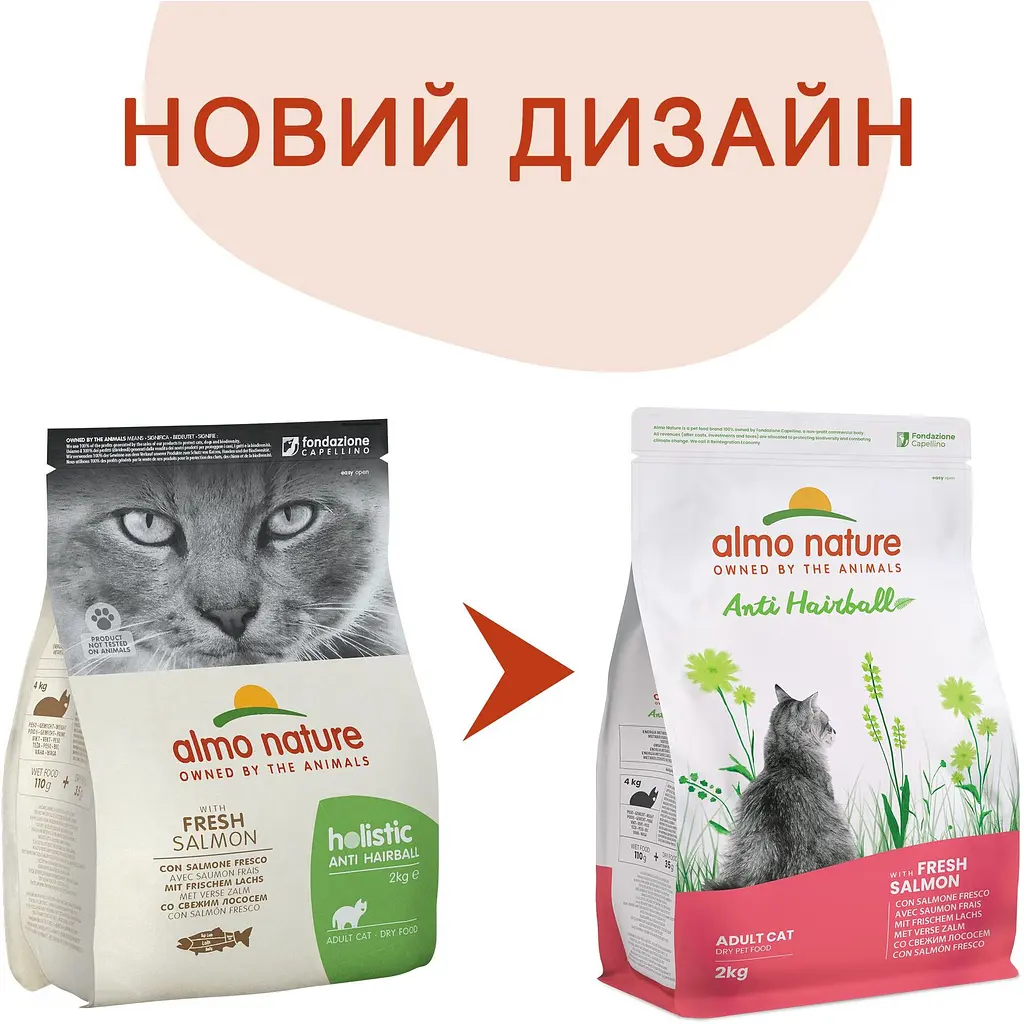 Сухий корм для котів Almo Nature Holistic Cat для виведення шерсті зі свіжим лососем 2 кг (672) - фото 2