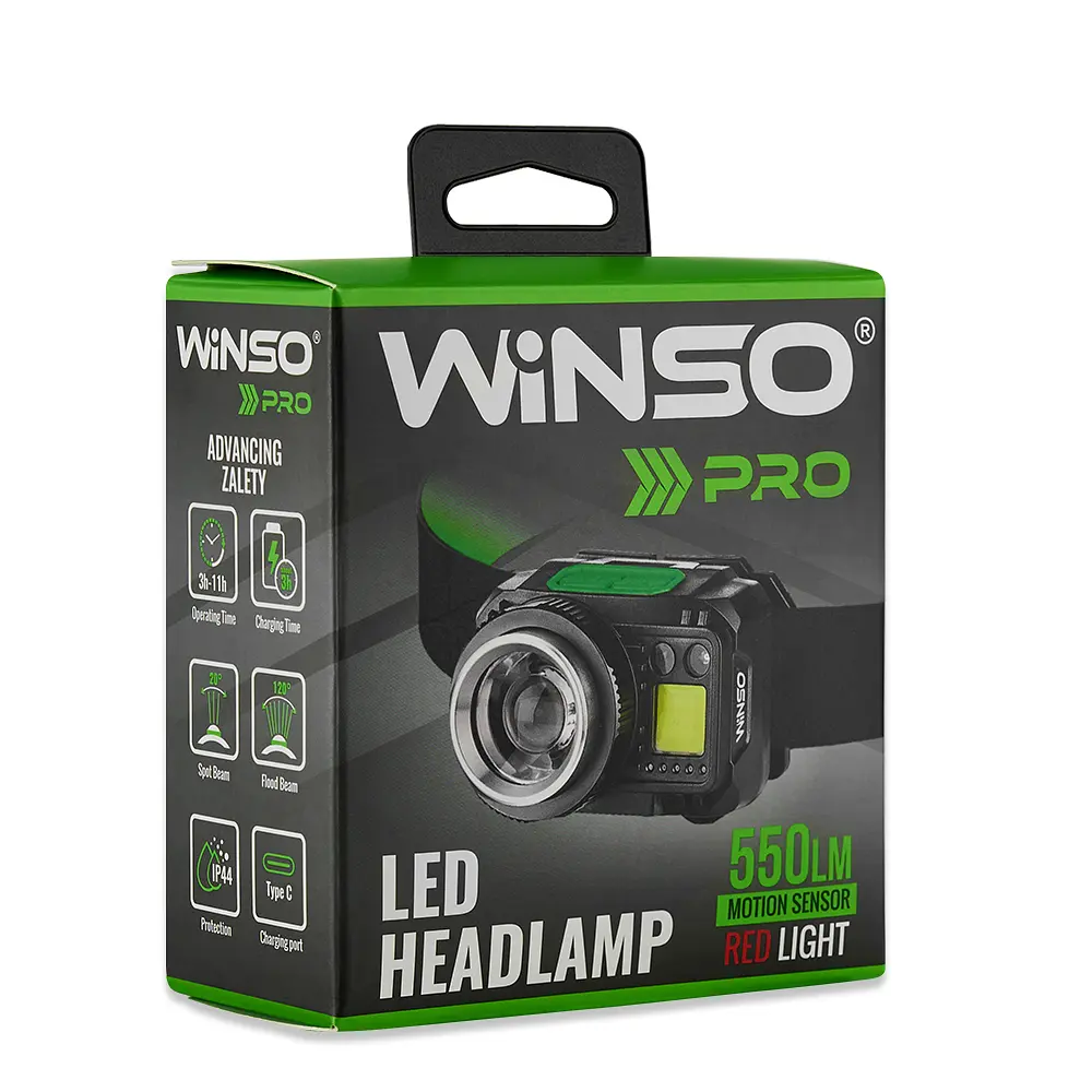 Ліхтар налобний Winso Pro 550Lm, 5W CREE XPG+COB, 1200mAh/3xAAA, з сенсором білий/червоний(751400) - фото 7
