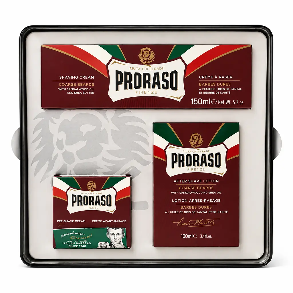 Набір подарунковий для гоління Proraso Vintage Selection Prima&Dopo в металевій коробці Делікатне гоління та догляд для жорсткої щетини - фото 2
