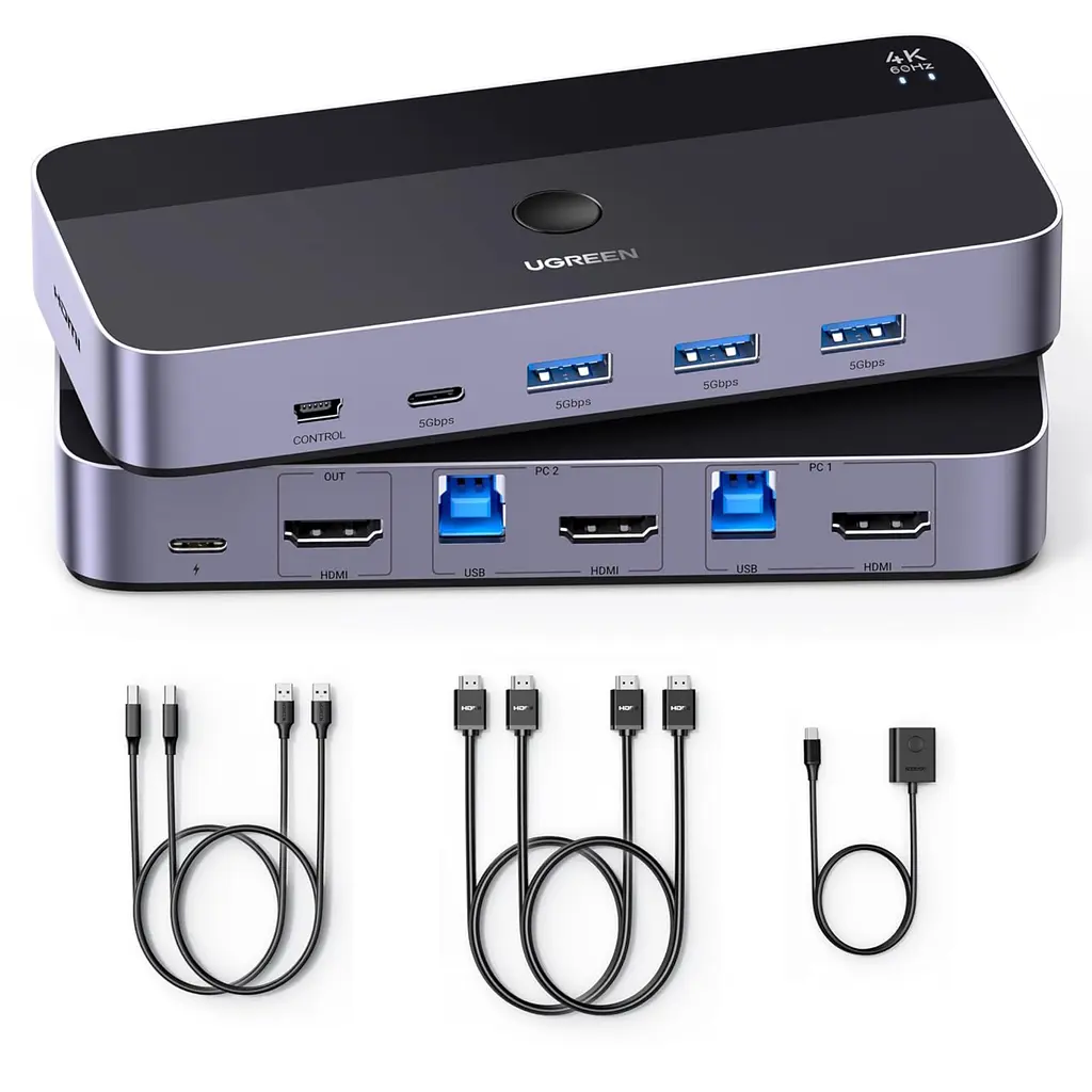 HDMI KVM-перемикач UGREEN CM664 для 2 ПК зі спільним монітором і USB-периферією 4K 60 Гц (15707)