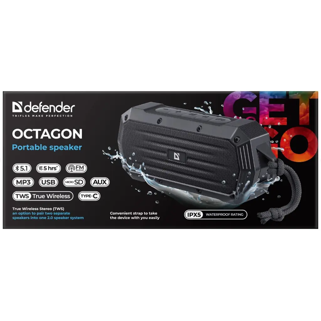 Акустична система Defender Octagon Bluetooth Black (65039) - фото 2