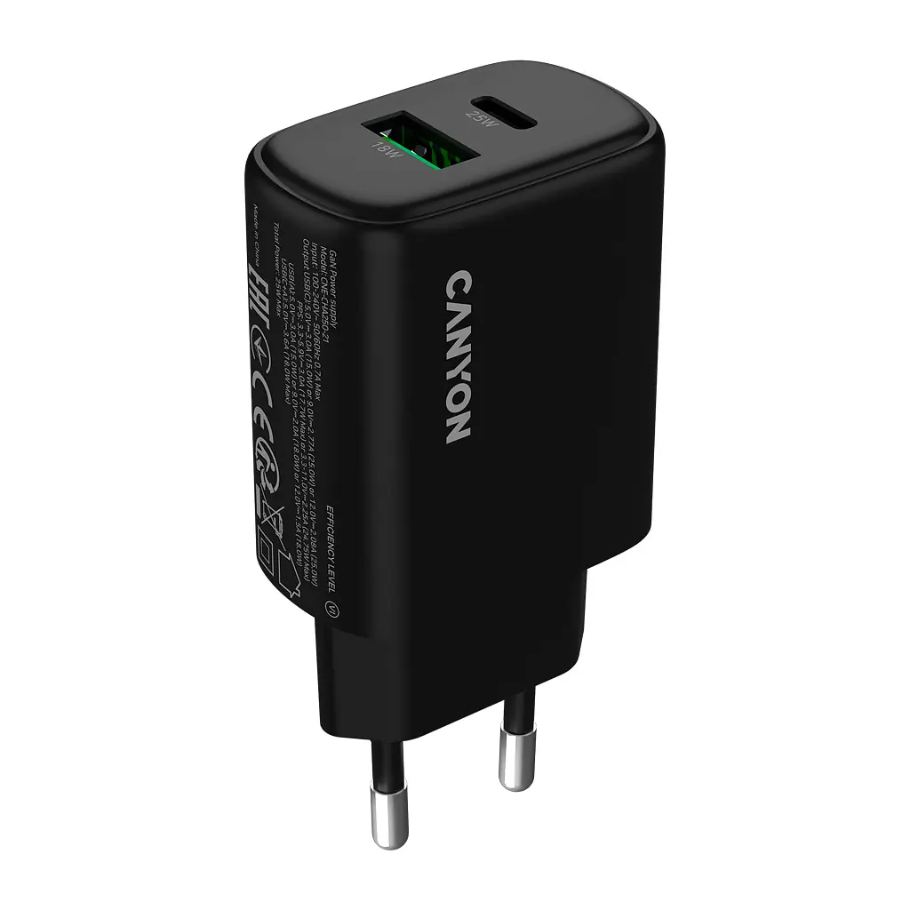 Зарядний пристрій Canyon OnCharge 250 25W 1xPD 1xQC EU Black (CNE-CHA250-31) - фото 2