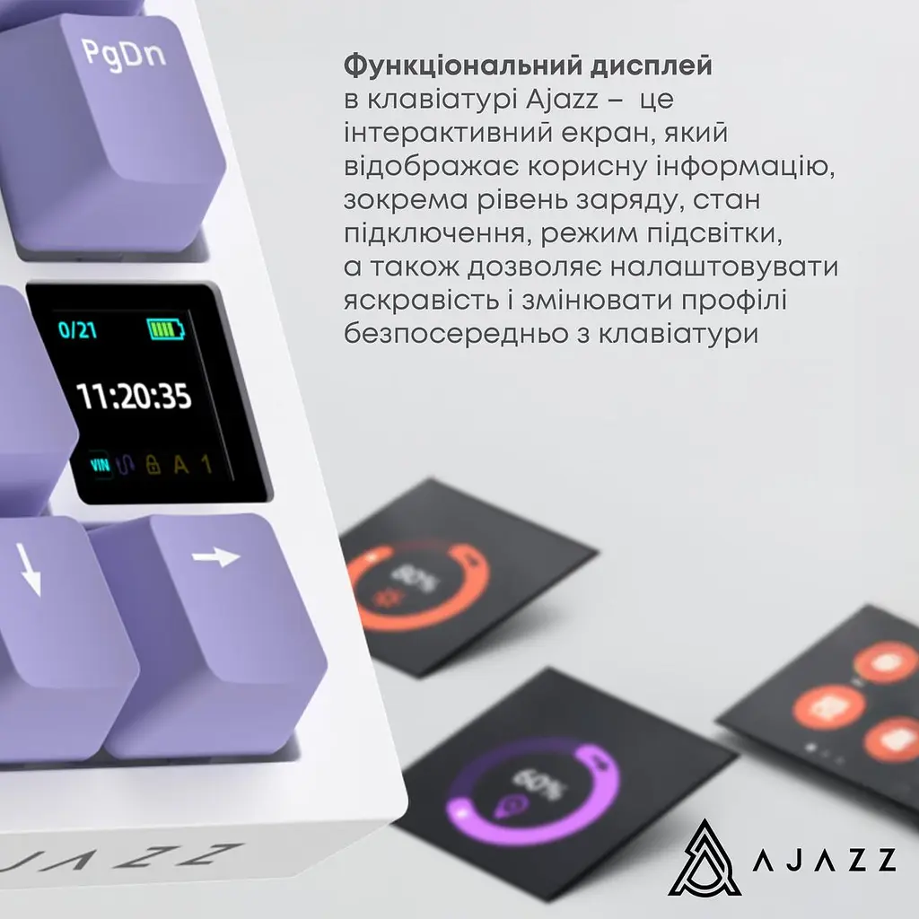 Клавіатура бездротова Ajazz AK820 Pro Flying Fish Switch Пурпуровий RGB With Screen (AK820PRO-FF-PWB) - фото 8