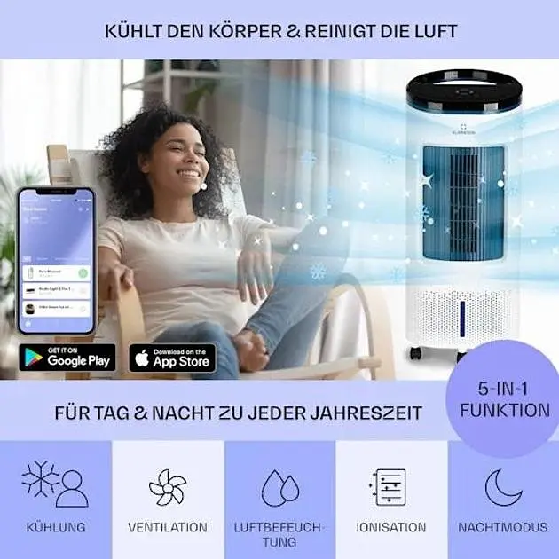 Мобільний кондиціонер-вентилятор Klarstein IceWind Plus Smart 4-in-1 (10040209) - фото 2